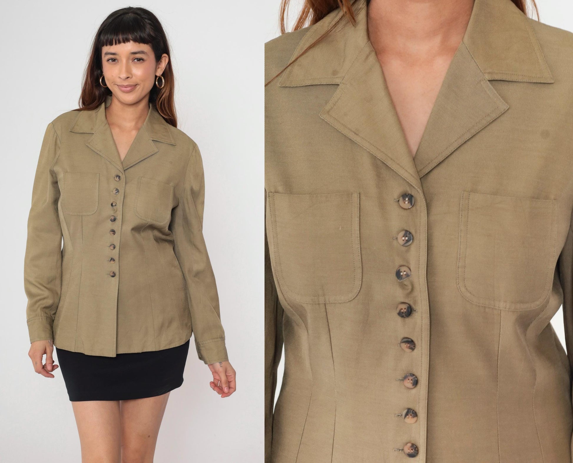 90s Liz Claiborne Tan Utility Blazer Button-Up Jacket Medium M