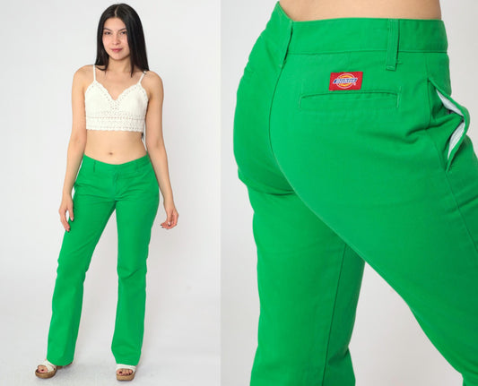 Y2K Dickies Flared Workwear Trousers Bright Green Low Rise Small 3