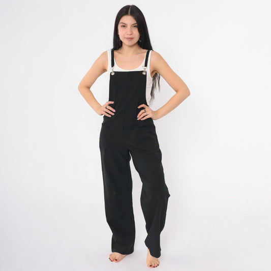 90s Black Overall Jumpsuit Open Back Bib Front Suspender Small S