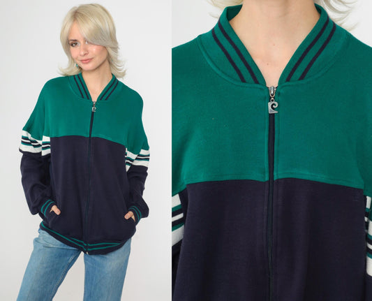 80s Pierre Cardin Track Jacket Green Navy Color Block Striped Large L
