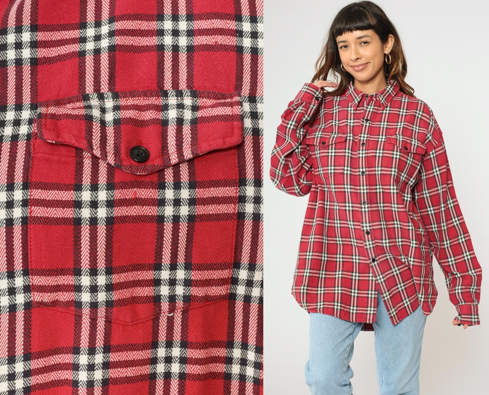 Gap Y2K Plaid Button Up Shirt Red Black Checkered Flannel Extra Large XL
