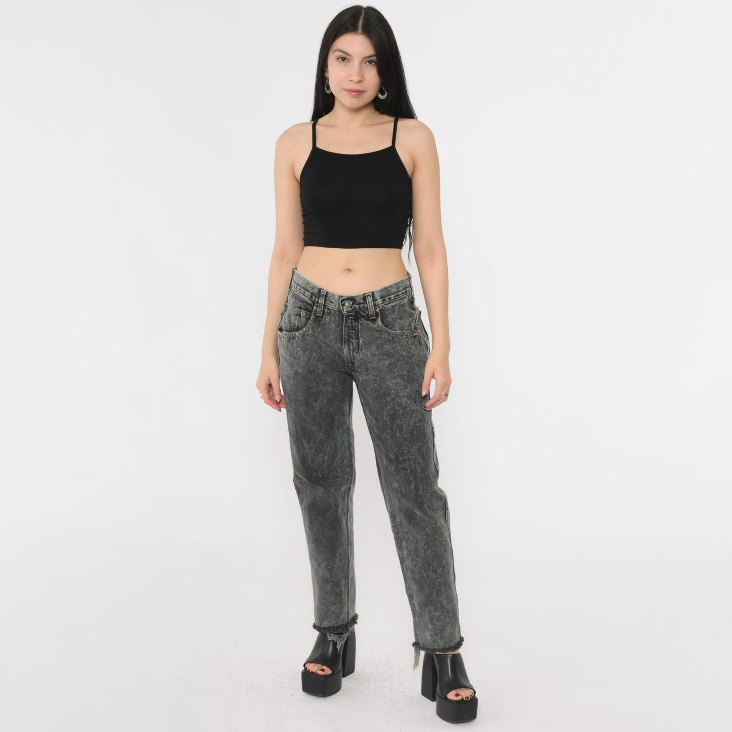 90s Aeropostale Black Acid Wash Jeans Straight Leg Distressed Medium M