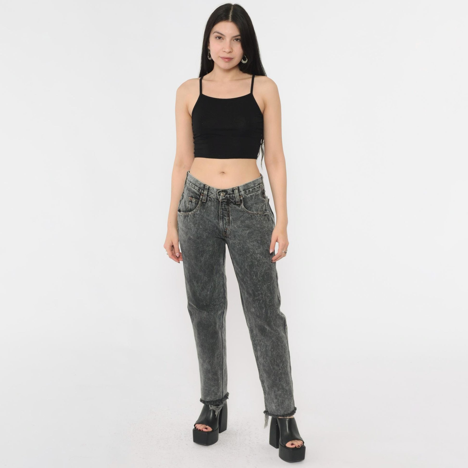 90s Aeropostale Black Acid Wash Jeans Straight Leg Distressed Medium M