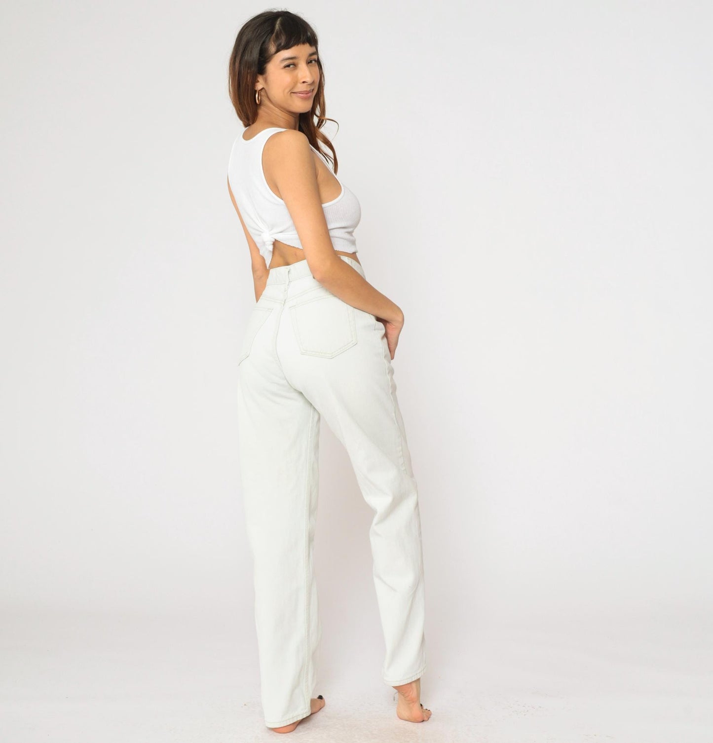 90s Arizona Jean Company White Denim High-Rise Straight Jeans Medium