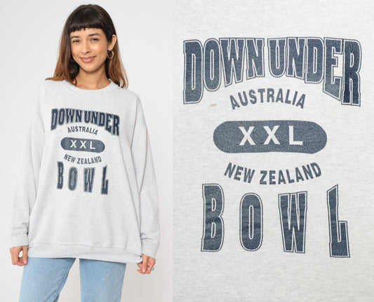 90s Down Under Bowl Australia New Zealand Graphic Sweatshirt Grey XXL
