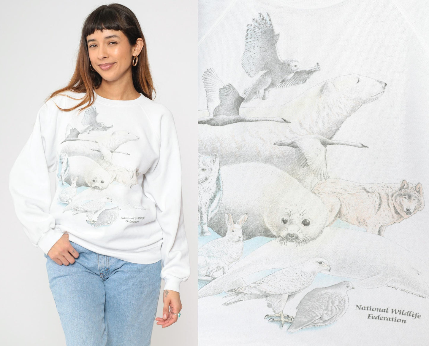 90s Hanes Wildlife Sweatshirt Arctic Animals National Wildlife Federation Extra Large