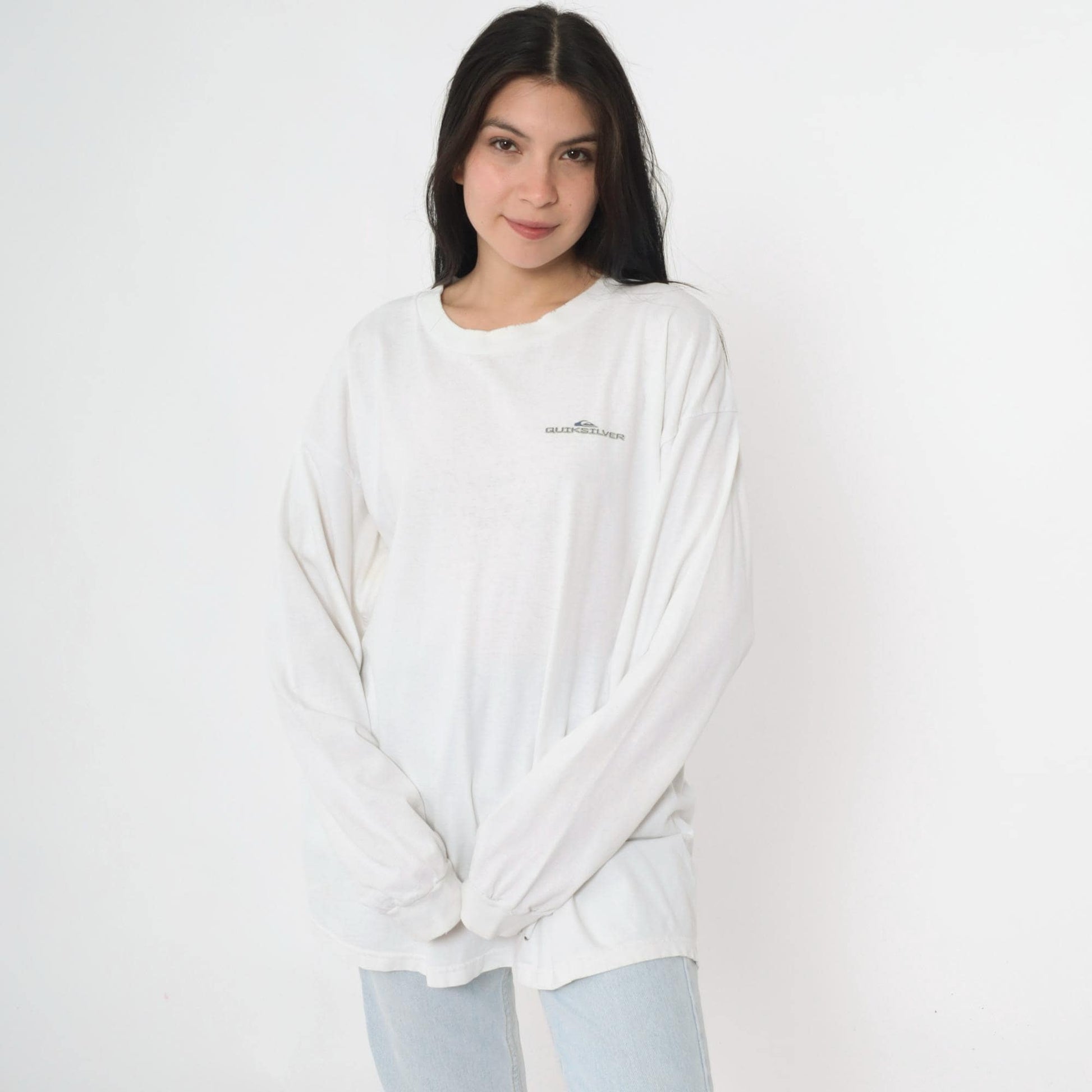 90s Quiksilver Boardriding Long Sleeve Graphic T-Shirt White Extra Large XL