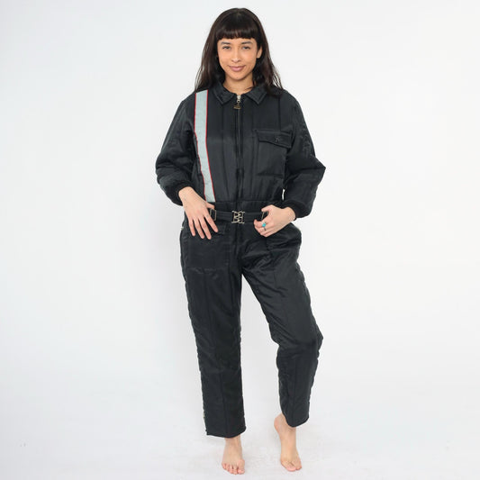80s Walls Blizzard Pruf Black Striped Ski Suit One-Piece Snowsuit Youth 18