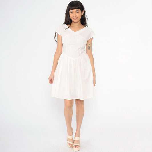 80s Pale Pink Lace Party Dress Cap Sleeve Basque Waist Mini Small S