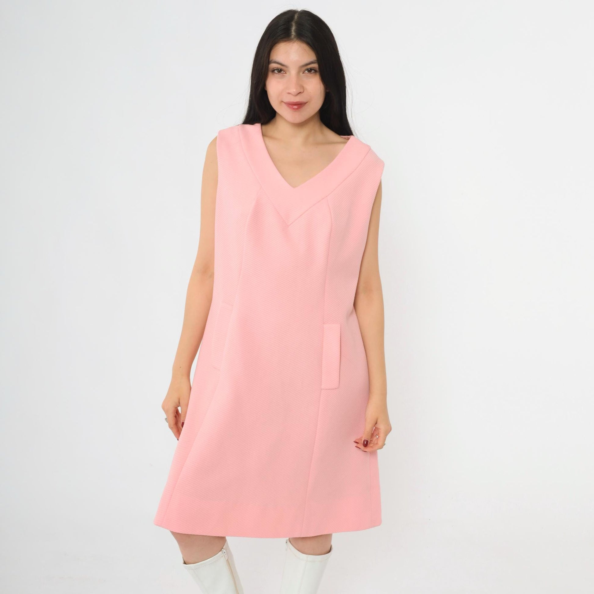 60s Mod Shift Dress Pink Ribbed Knit Sleeveless Mini Medium M