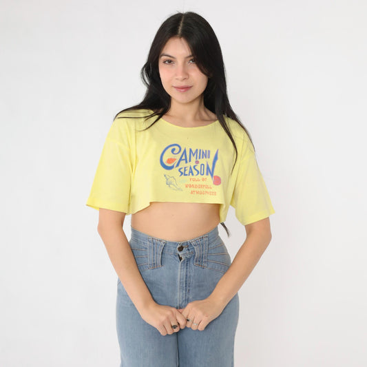 90s Camino de Santiago Yellow Crop Tee Scallop Shell Graphic Small