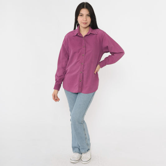 90s L.L. Bean Chamois Cloth Button-Up Shirt Purple Cotton Small S