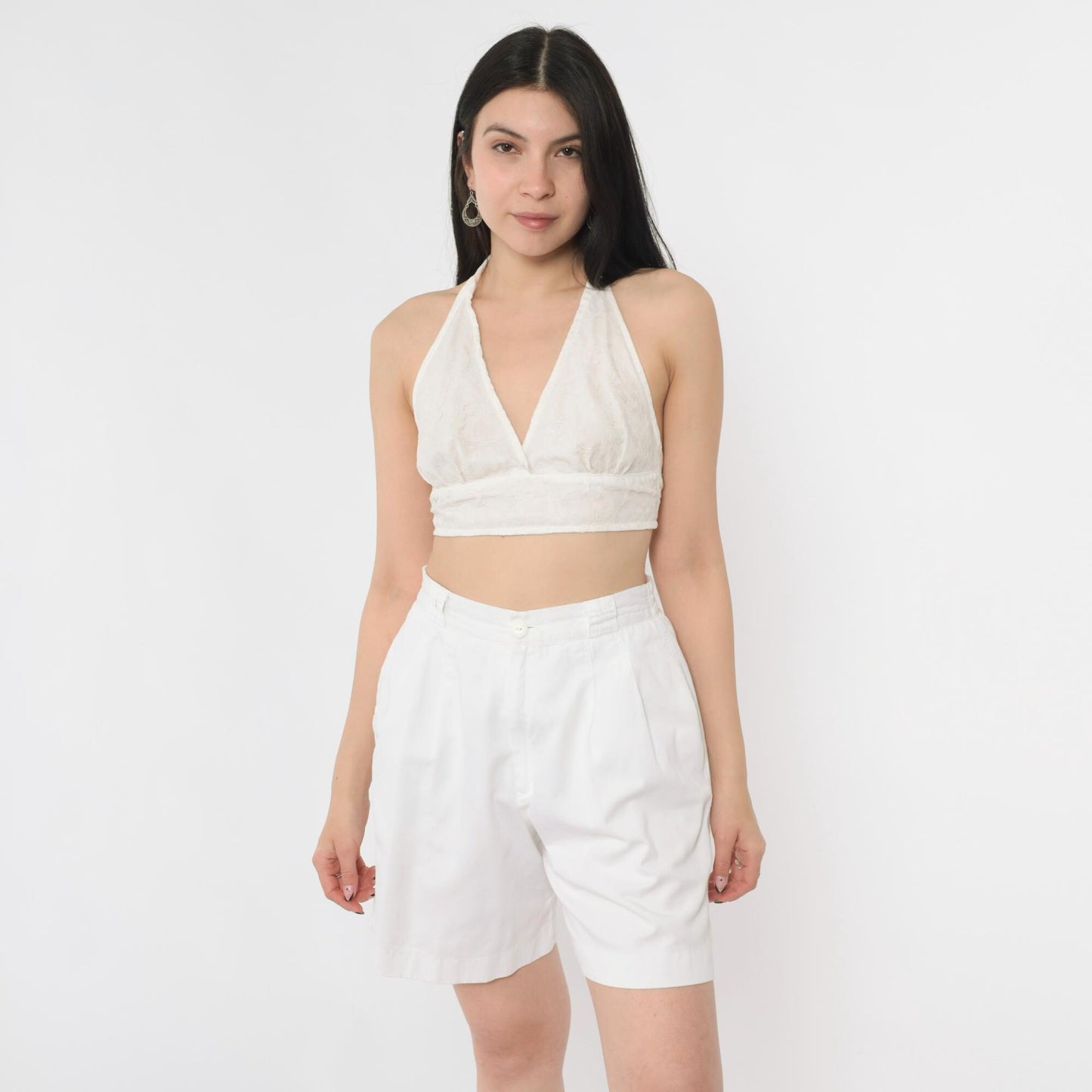 80s White Pleated High-Waist Shorts Cotton Fundamental Things Petites Small