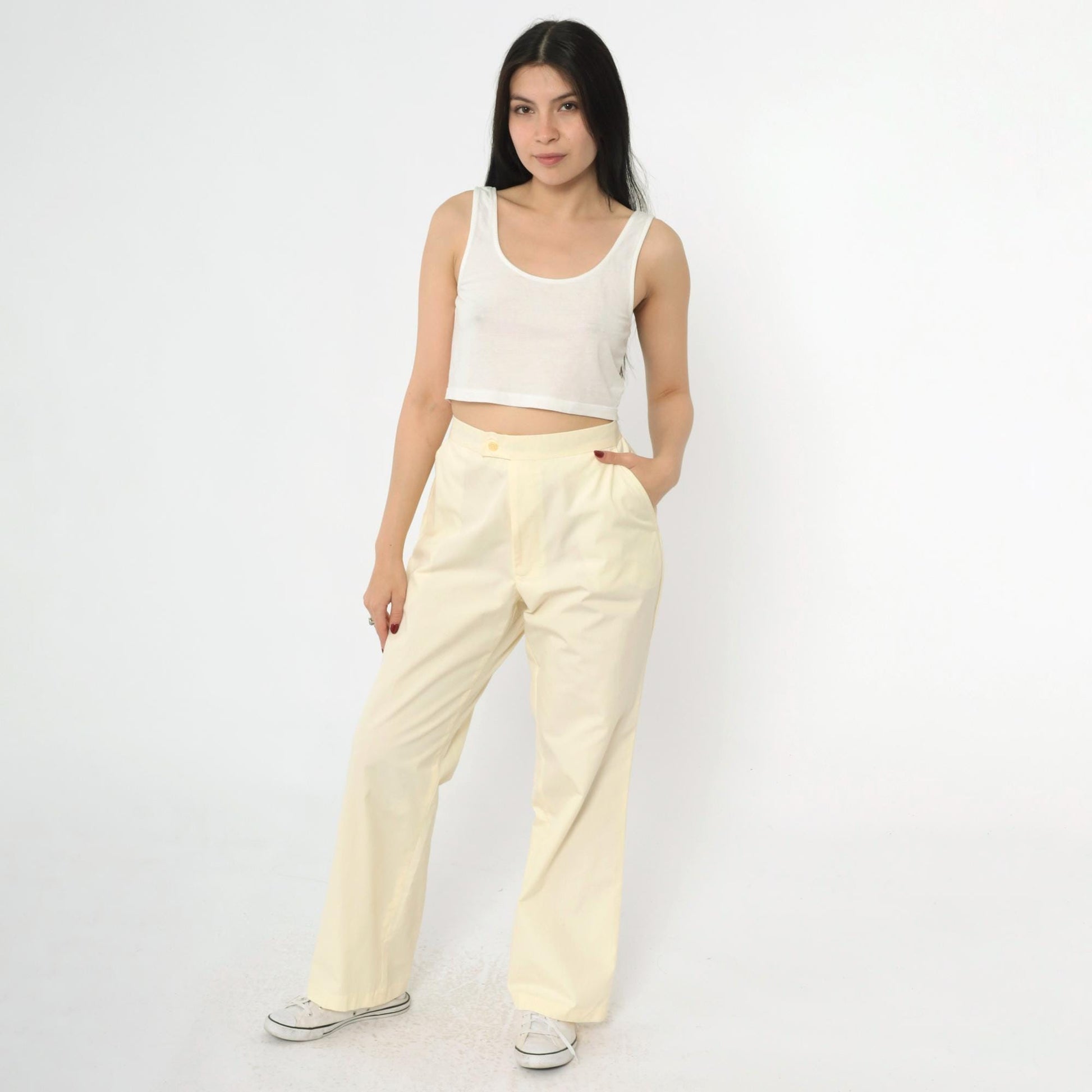 80s McGregor Yellow Straight Leg Trousers High Waist Elastic Men's Medium