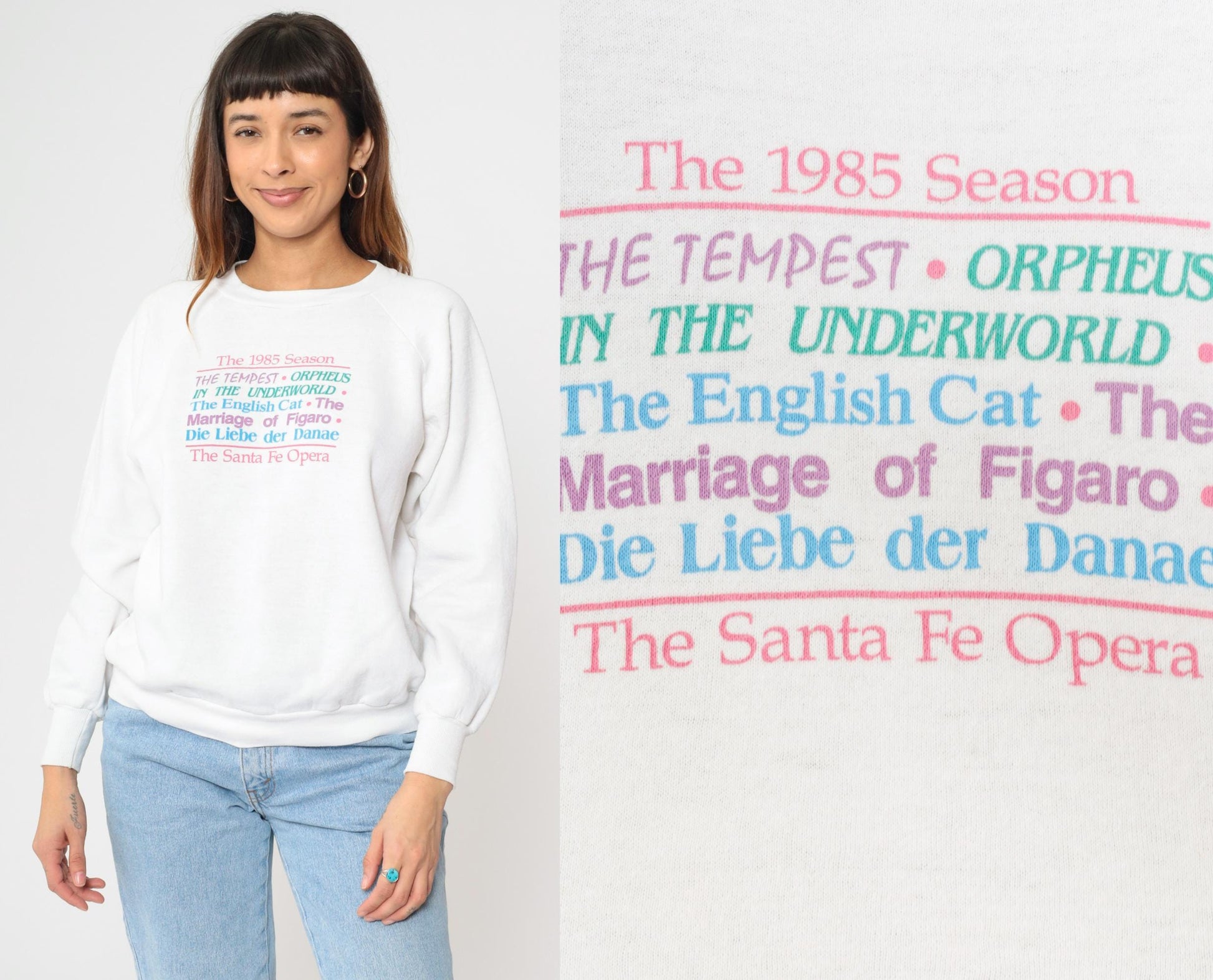 80s Santa Fe Opera Sweatshirt White Graphic Crewneck Raglan Large