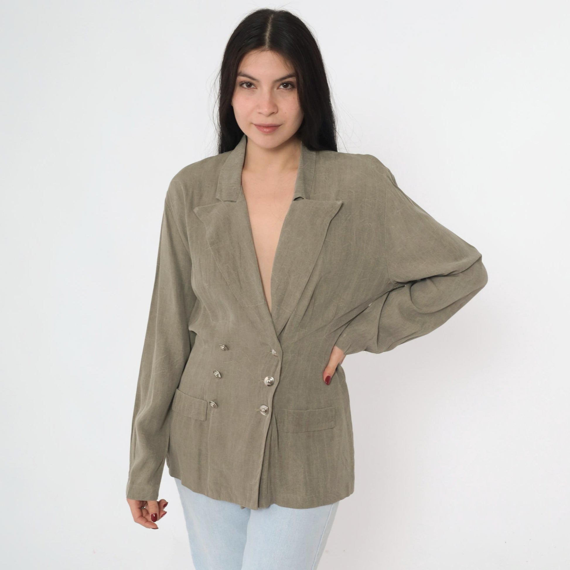 80s Blondie and Me Double-Breasted Blazer Taupe Deep V-Neck Medium