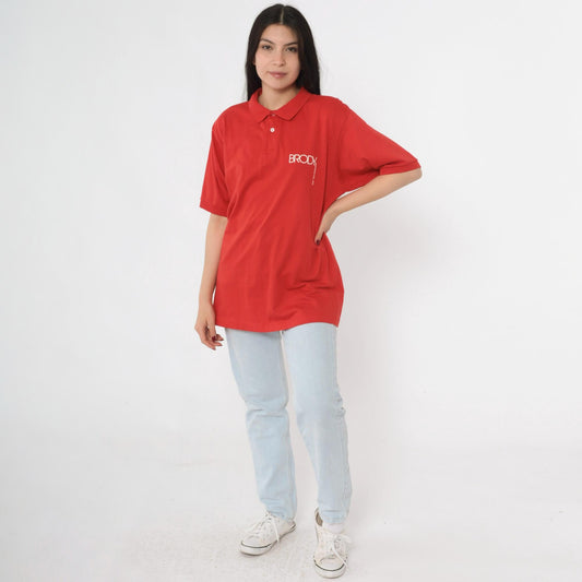 90s Hanes Brody Print Co Logo Polo Shirt Red Extra Large XL