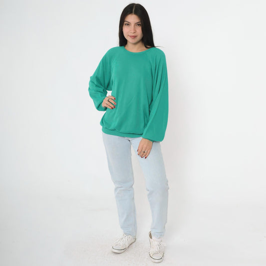 80s Green Crewneck Sweatshirt Raglan Sleeve Vintage Medium Large