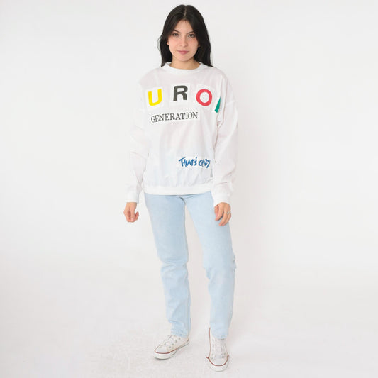 90s Furor Generation Graphic Long Sleeve Shirt White Colorful Appliqué Large L