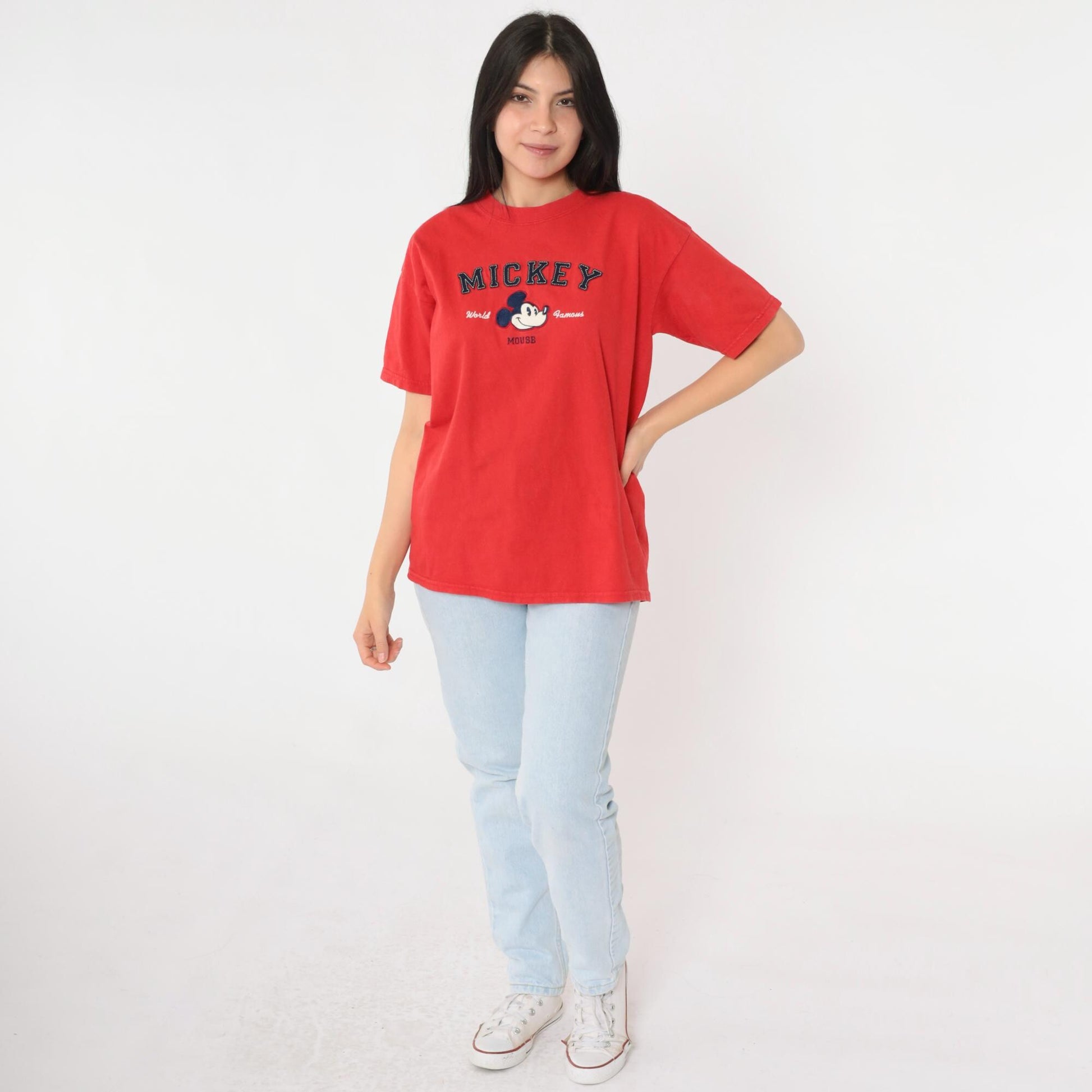 90s Mickey Mouse Walt Disney World Kids Graphic Tee Red Small