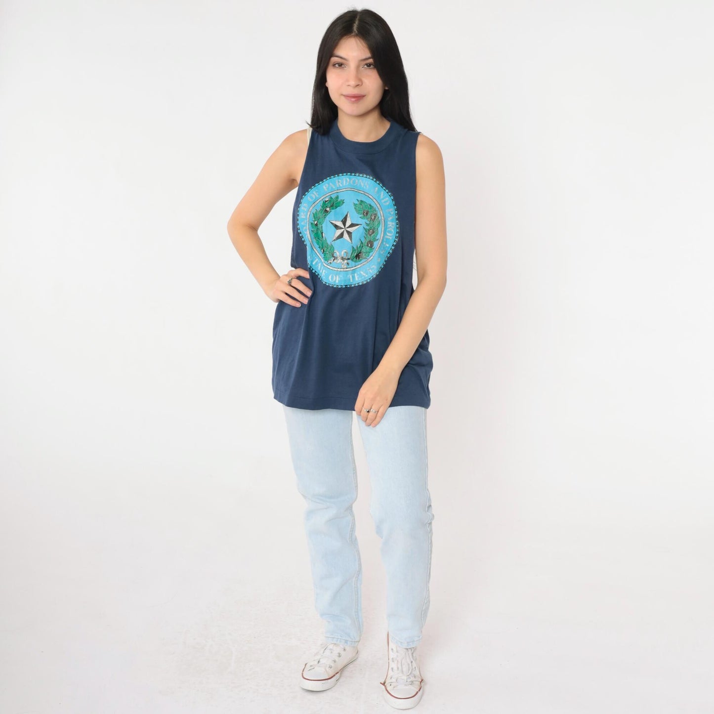 80s Screen Stars Texas Board of Pardons and Paroles Tank Top Blue Medium Large