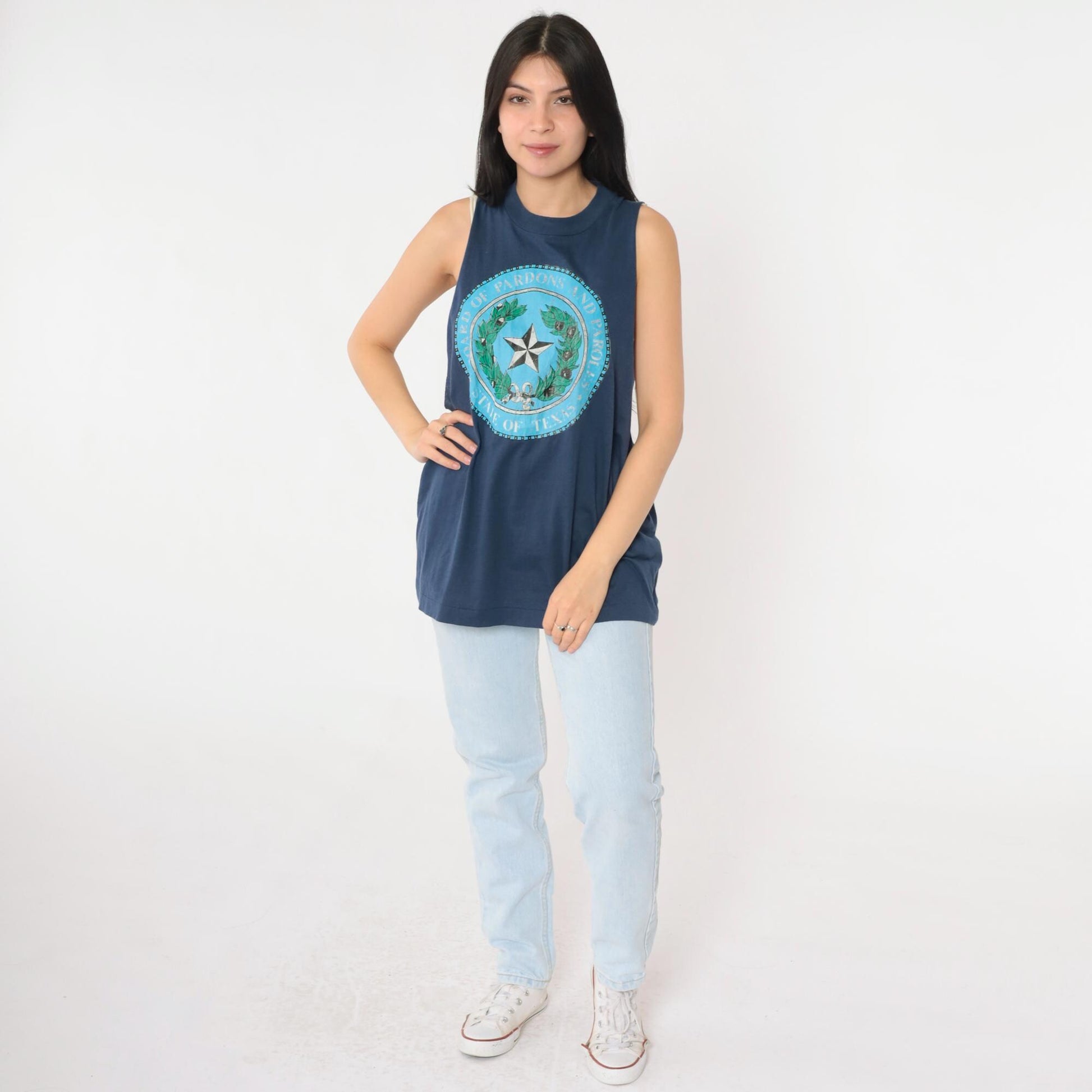 80s Screen Stars Texas Board of Pardons and Paroles Tank Top Blue Medium Large
