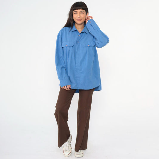 80s Gitano Blue Oxford Button-Up Shirt Chest Pocket Long Sleeve Extra Large XL