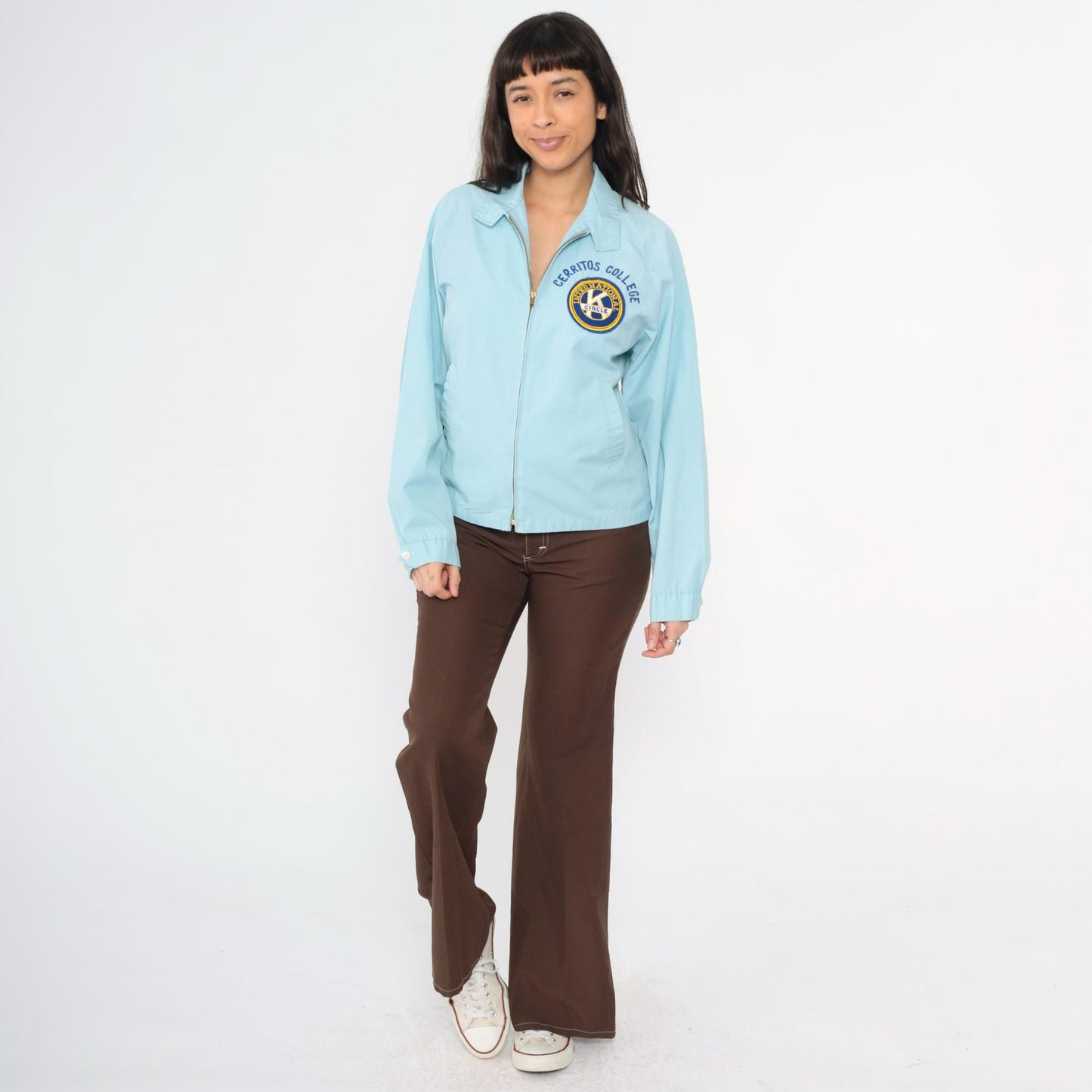 70s Cerritos College Circle K Windbreaker Jacket Baby Blue Raglan Medium