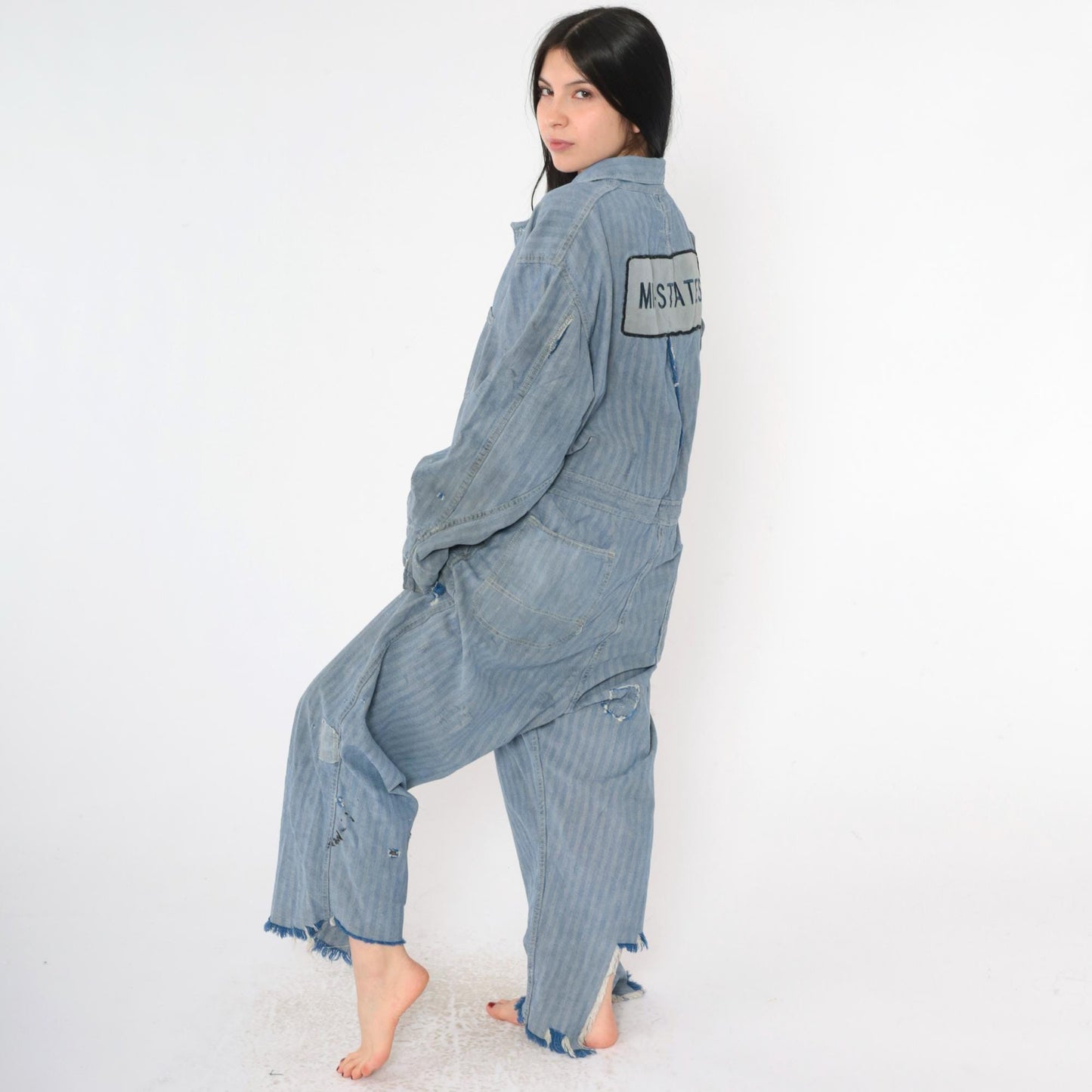 1960s WW Corporation Herringbone Denim Coveralls Workwear Distressed 48