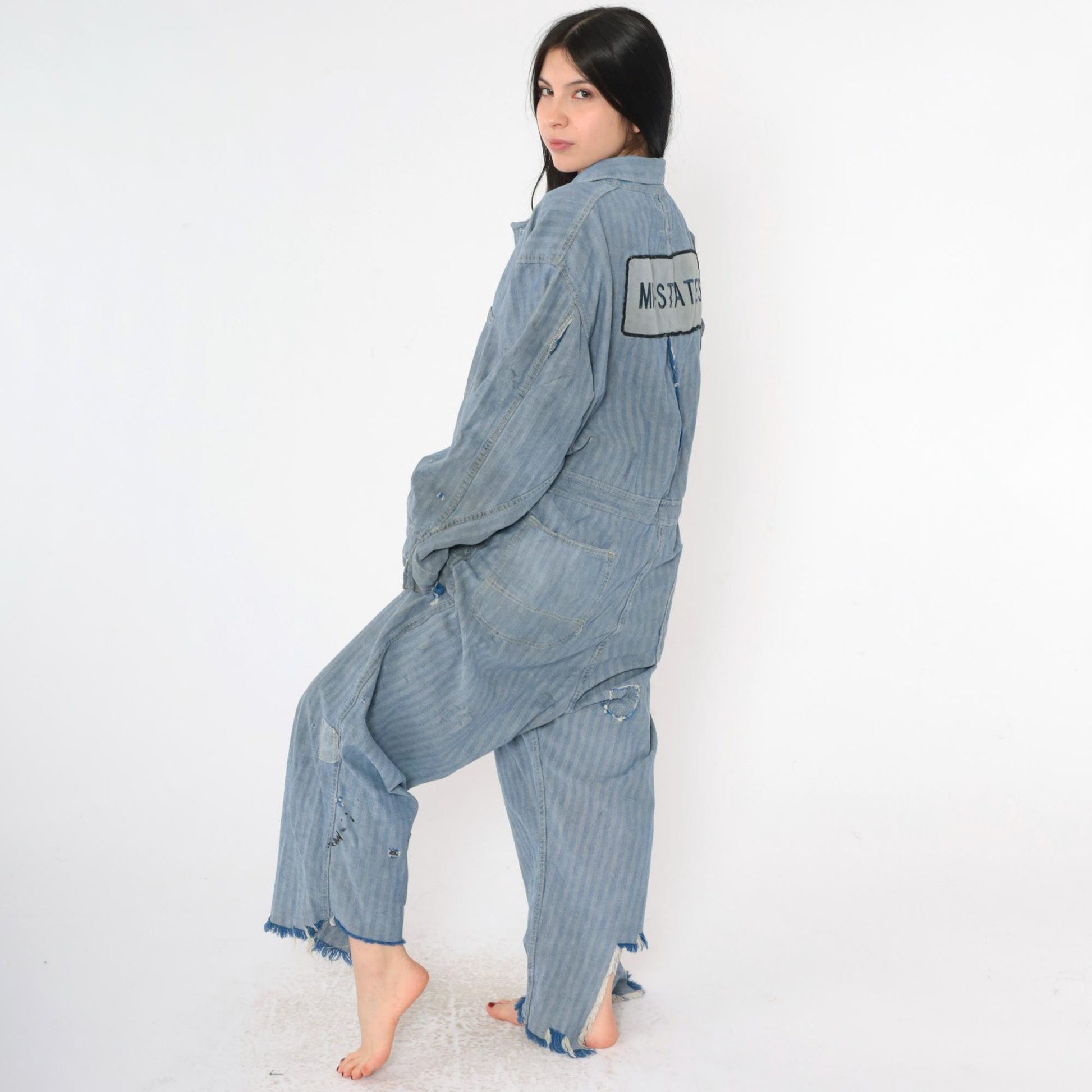1960s WW Corporation Herringbone Denim Coveralls Workwear Distressed 48