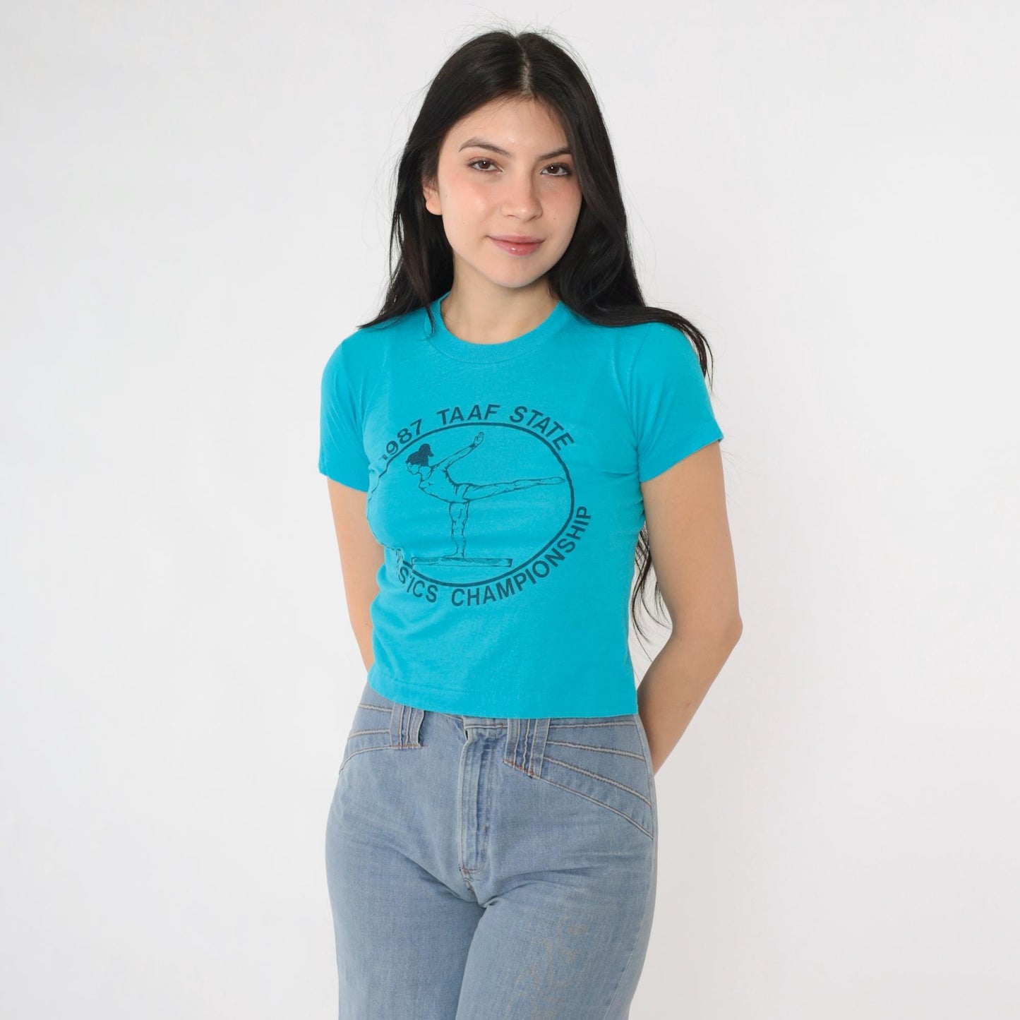 1987 TAAF State Gymnastics Championship T-Shirt Blue Graphic Tee XXS