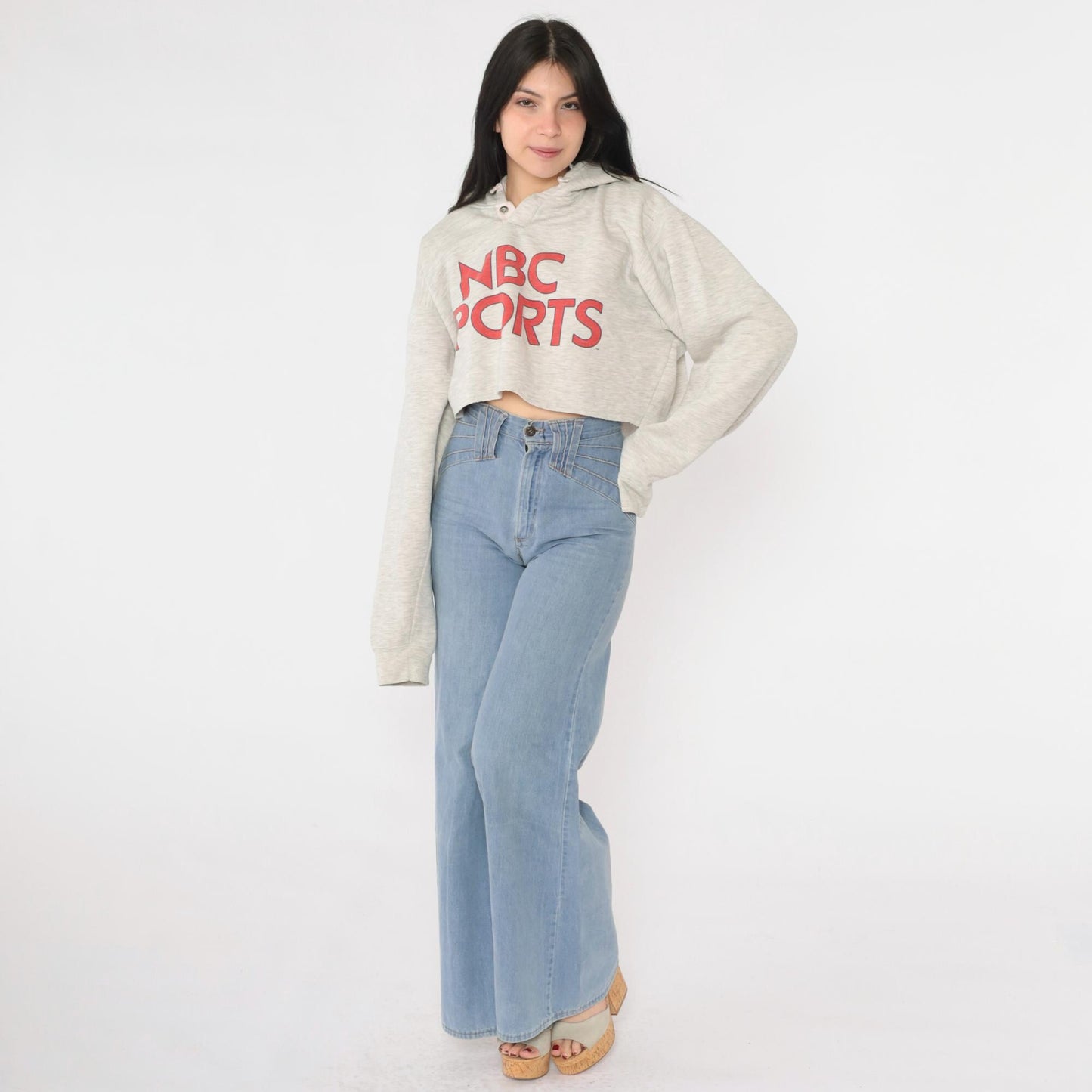 90s NBC Sports Cropped Hoodie Heather Gray Graphic Pullover Extra Large XL