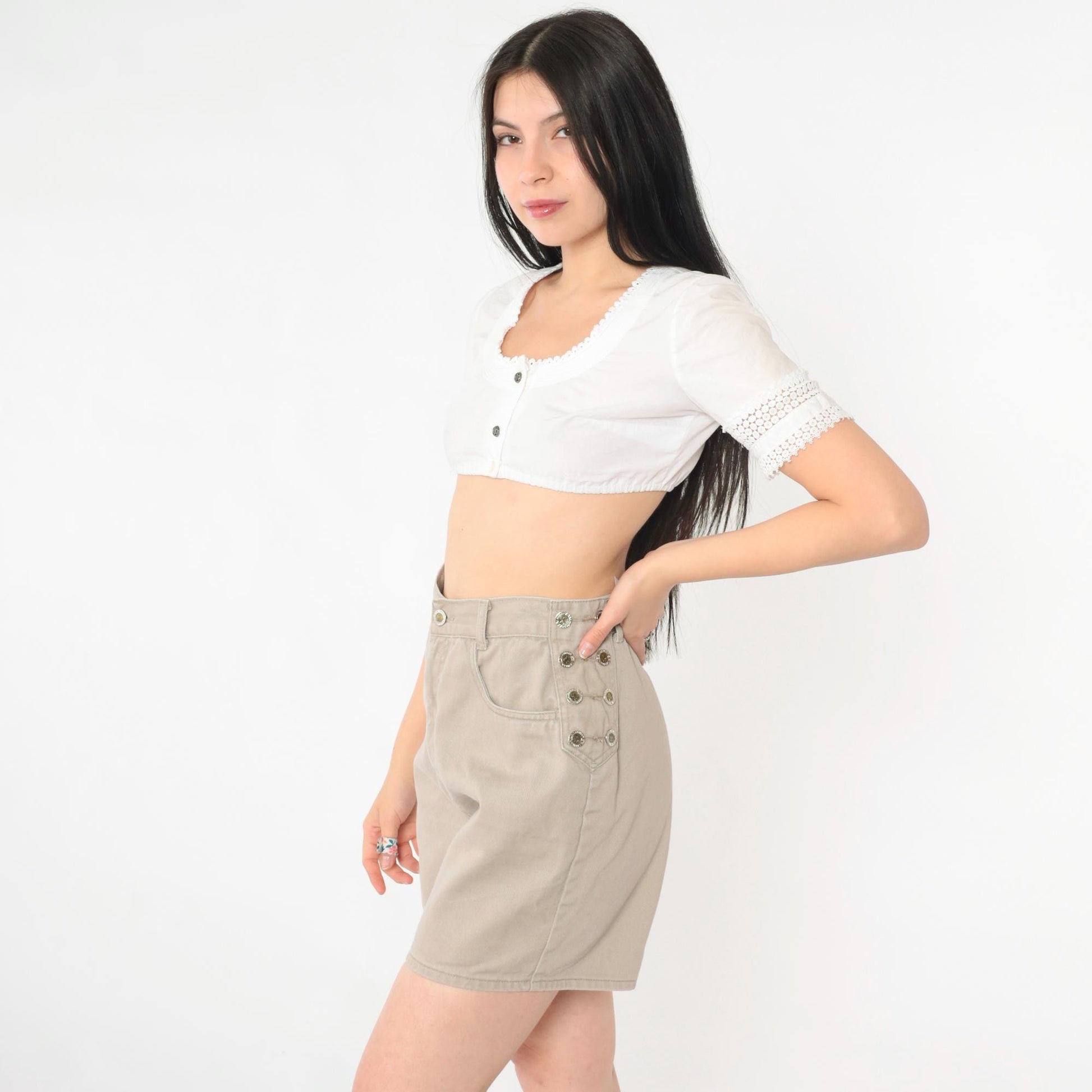 90s Lawman Western Khaki Denim Shorts High Rise Button Fly Small S