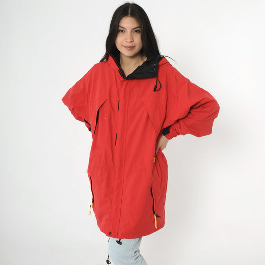 90s Marlboro Windbreaker Jacket Red Nylon Hooded Full Zip Large L