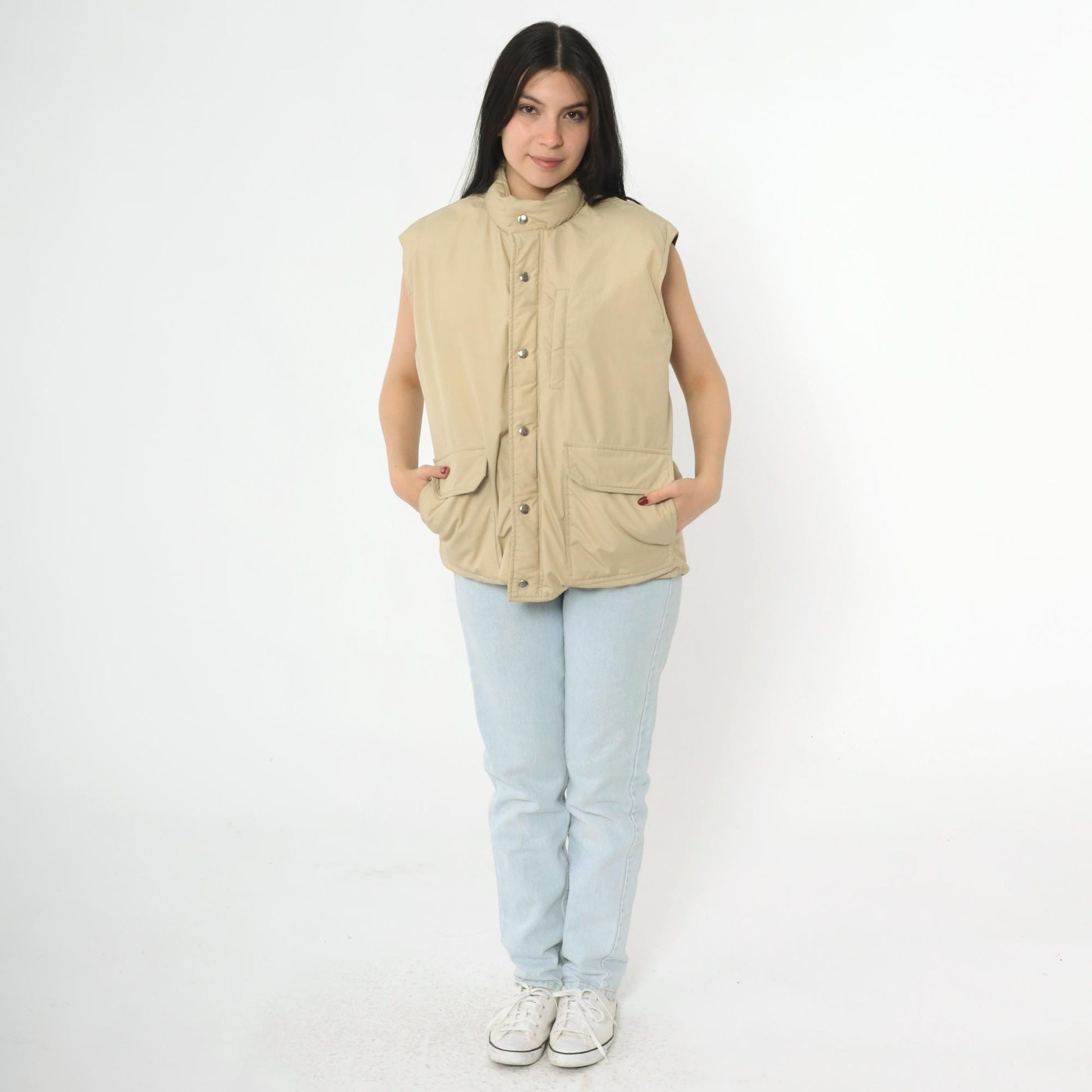 80s Orvis Tan Down Puffer Vest Goose Down Sleeveless Jacket Large
