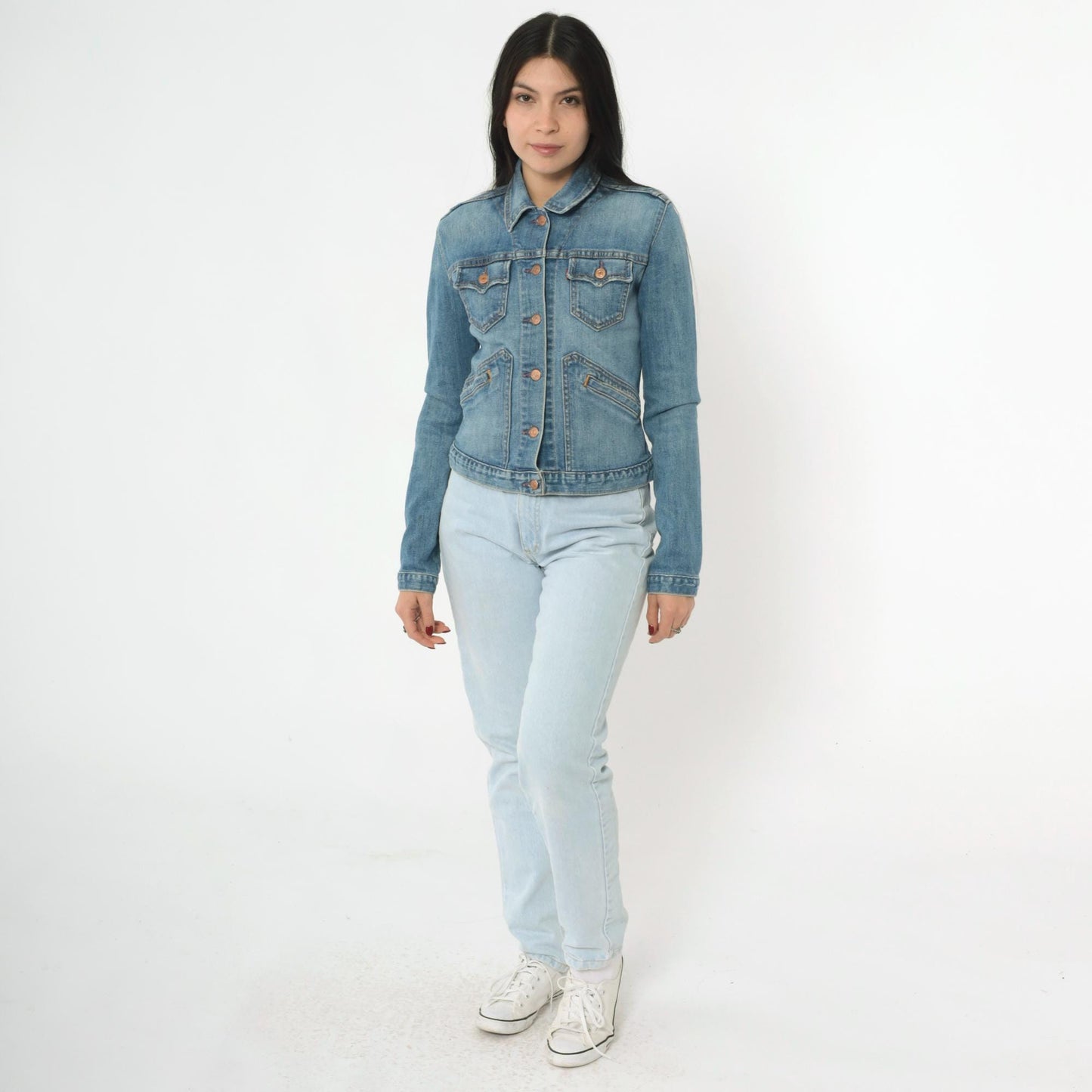 Y2K Levi's Denim Jacket Cropped Blue Jean Fitted Stretch Extra Small