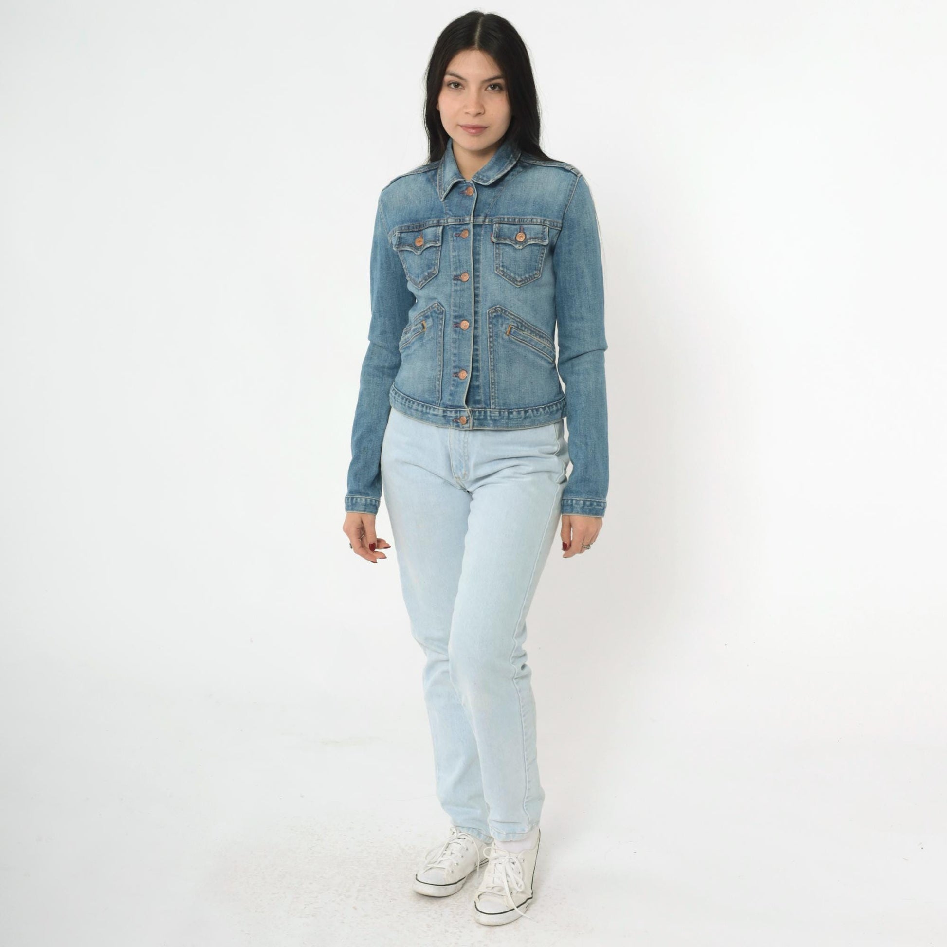 Y2K Levi's Denim Jacket Cropped Blue Jean Fitted Stretch Extra Small