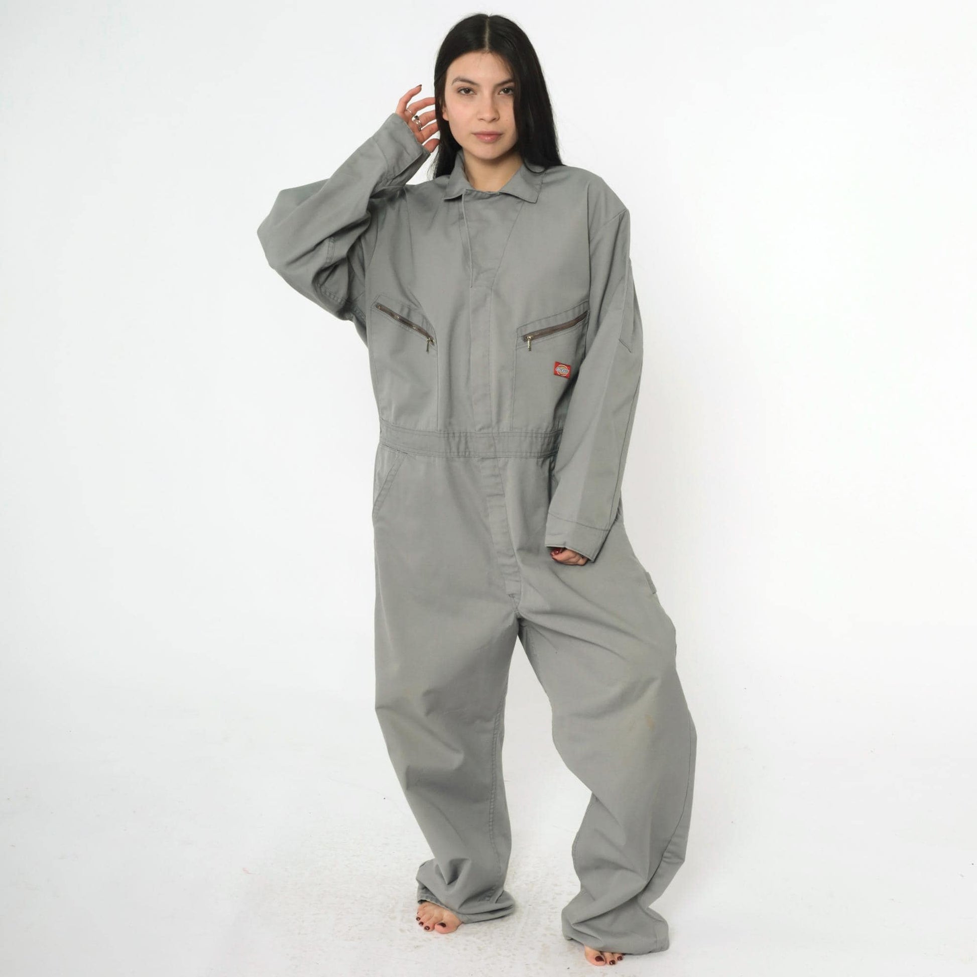 Y2K Dickies Grey Utility Jumpsuit Coveralls Zip Front Men's Large