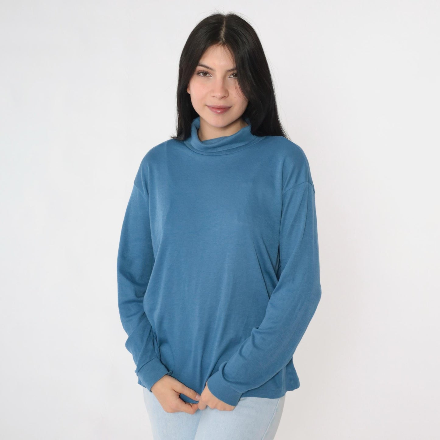 80s Bobbie Brooks Blue Turtleneck Long Sleeve Top Extra Large XL