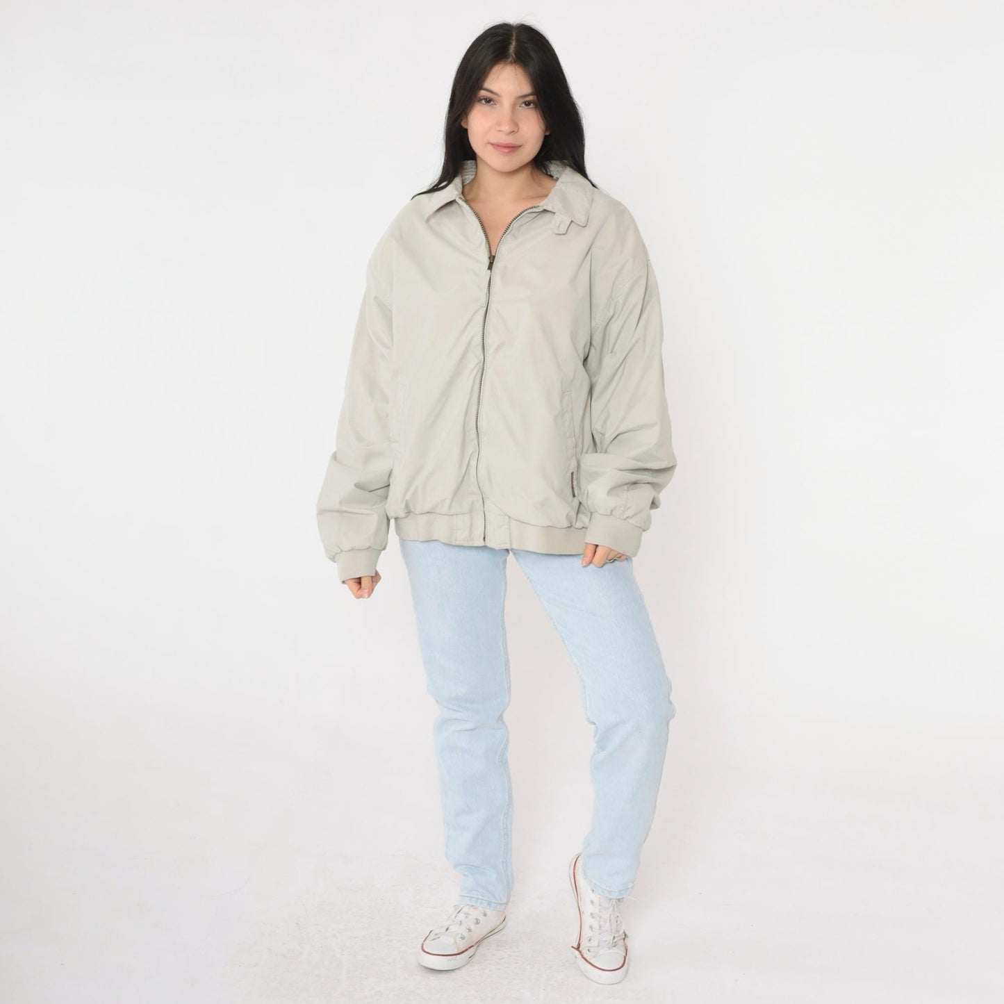 90s Members Only Jacket Grey Bomber Windbreaker Zip Moto Coat Extra Large XL