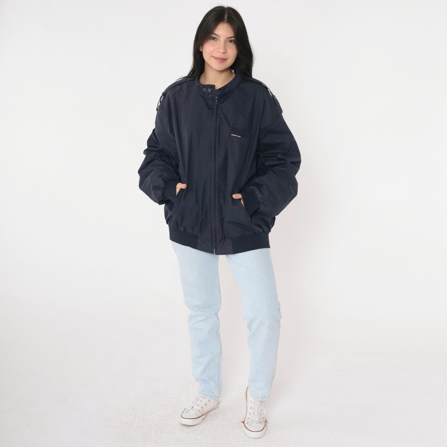90s Members Only Navy Bomber Jacket Zip Windbreaker Epaulette Extra Large