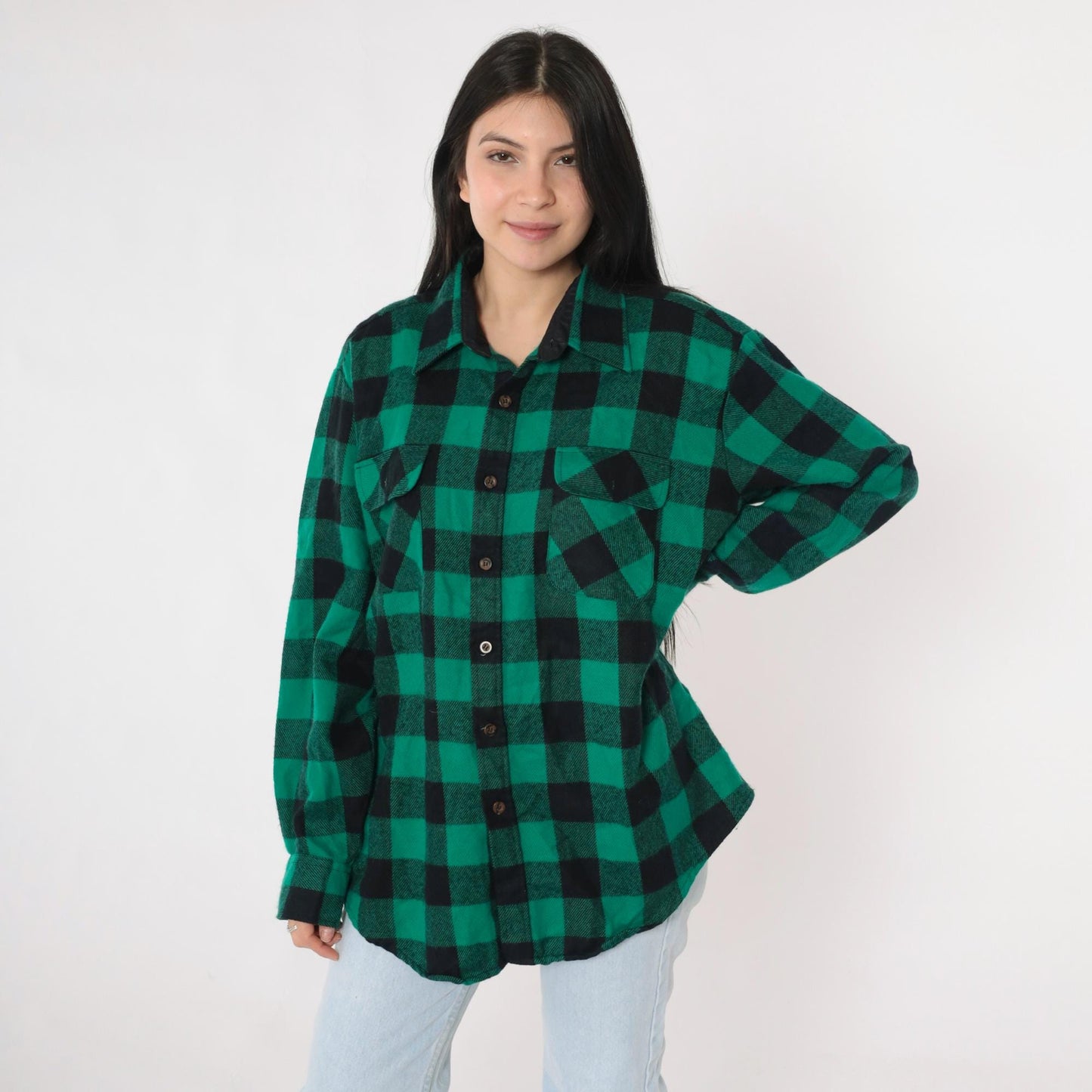 80s Big Yank Buffalo Plaid Shirt Green Button Up Long Sleeve Extra Large XL