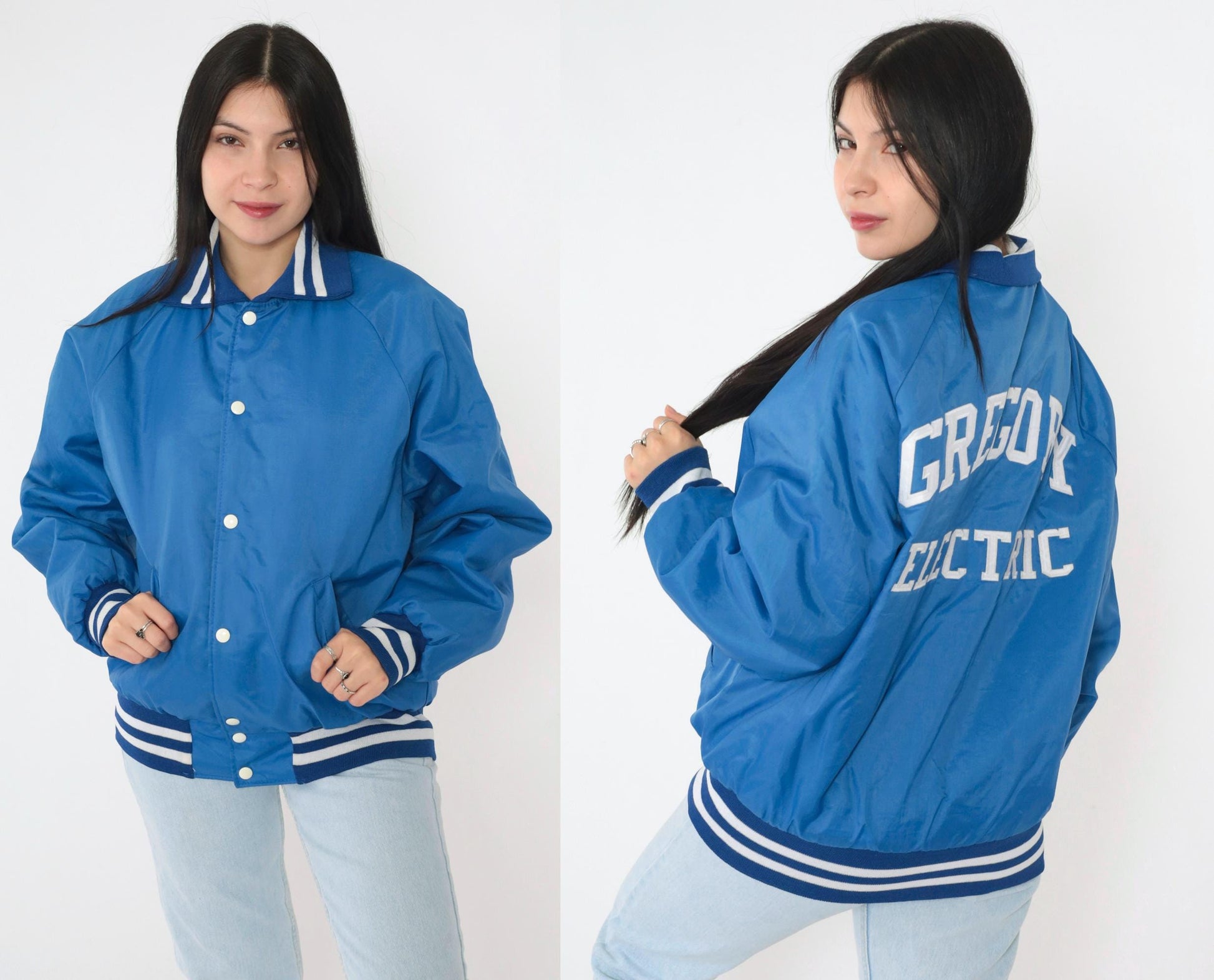90s Gregory Electric Blue Bomber Jacket Nylon Snap Windbreaker Medium M