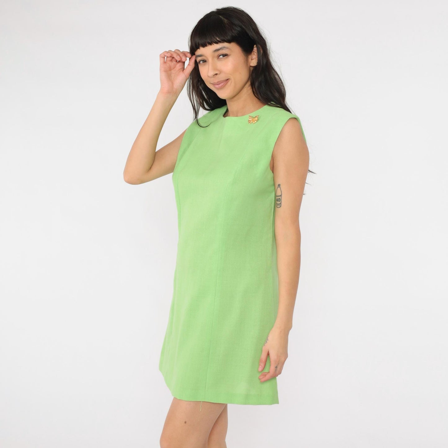 60s Lime Green Shift Dress Sleeveless Mini Princess Seam Medium M