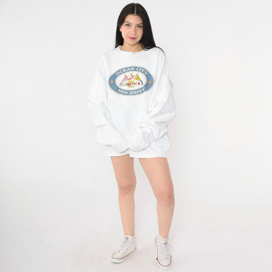 90s Ocean City New Jersey Nautical Anchor Graphic Sweatshirt White Crewneck XXL