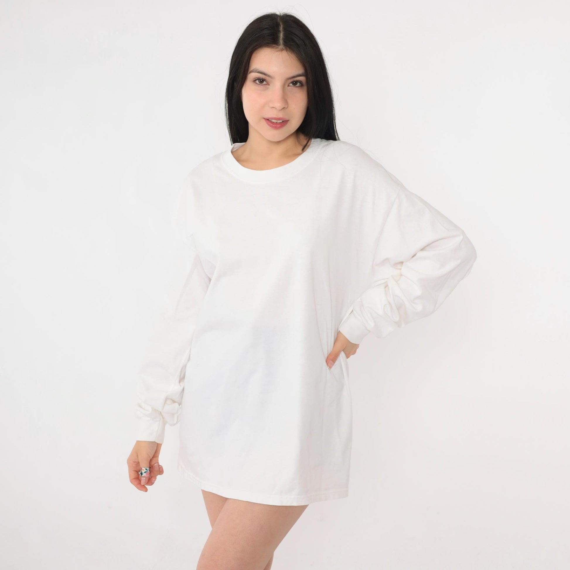 Y2K LOST Graphic Long Sleeve Tee White Hanes Beefy-T Small Medium