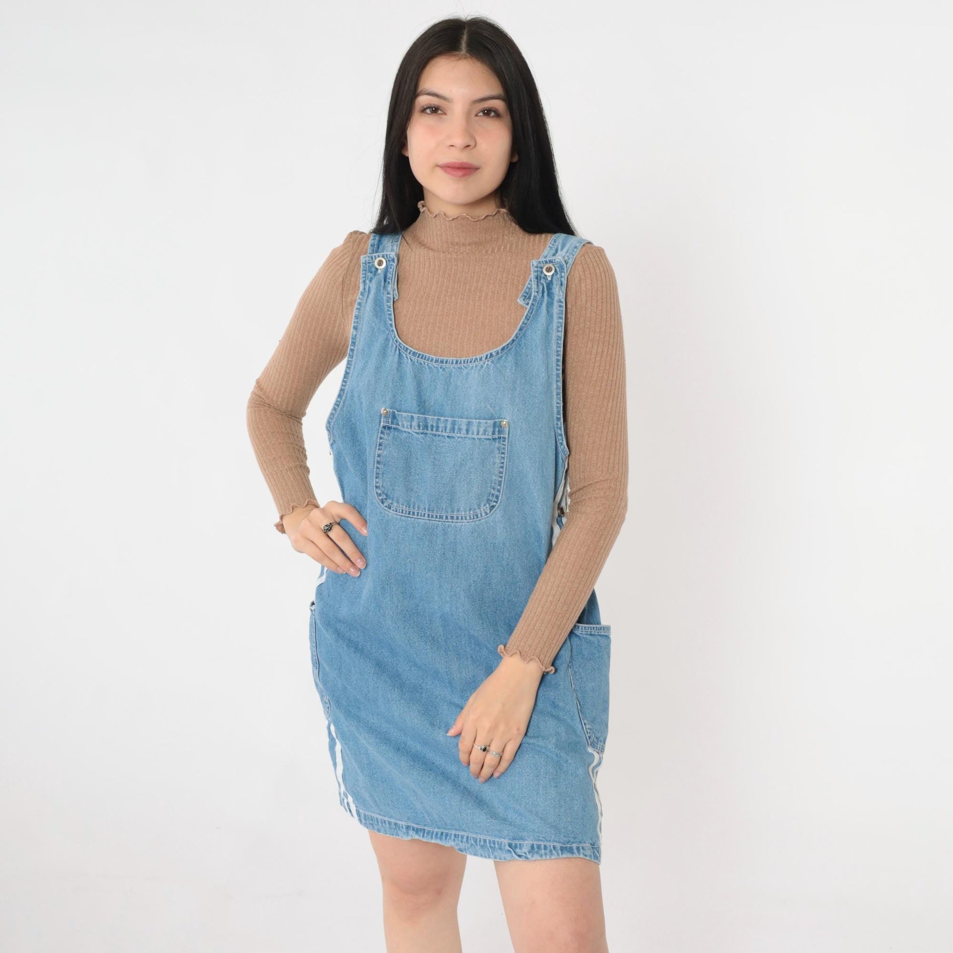 Y2K Rue 21 Denim Jumper Dress Blue Striped Mini Sleeveless Medium M