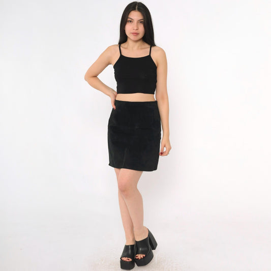 90s Contempo Casuals Black Suede Mini Skirt High Waist Pencil Small S