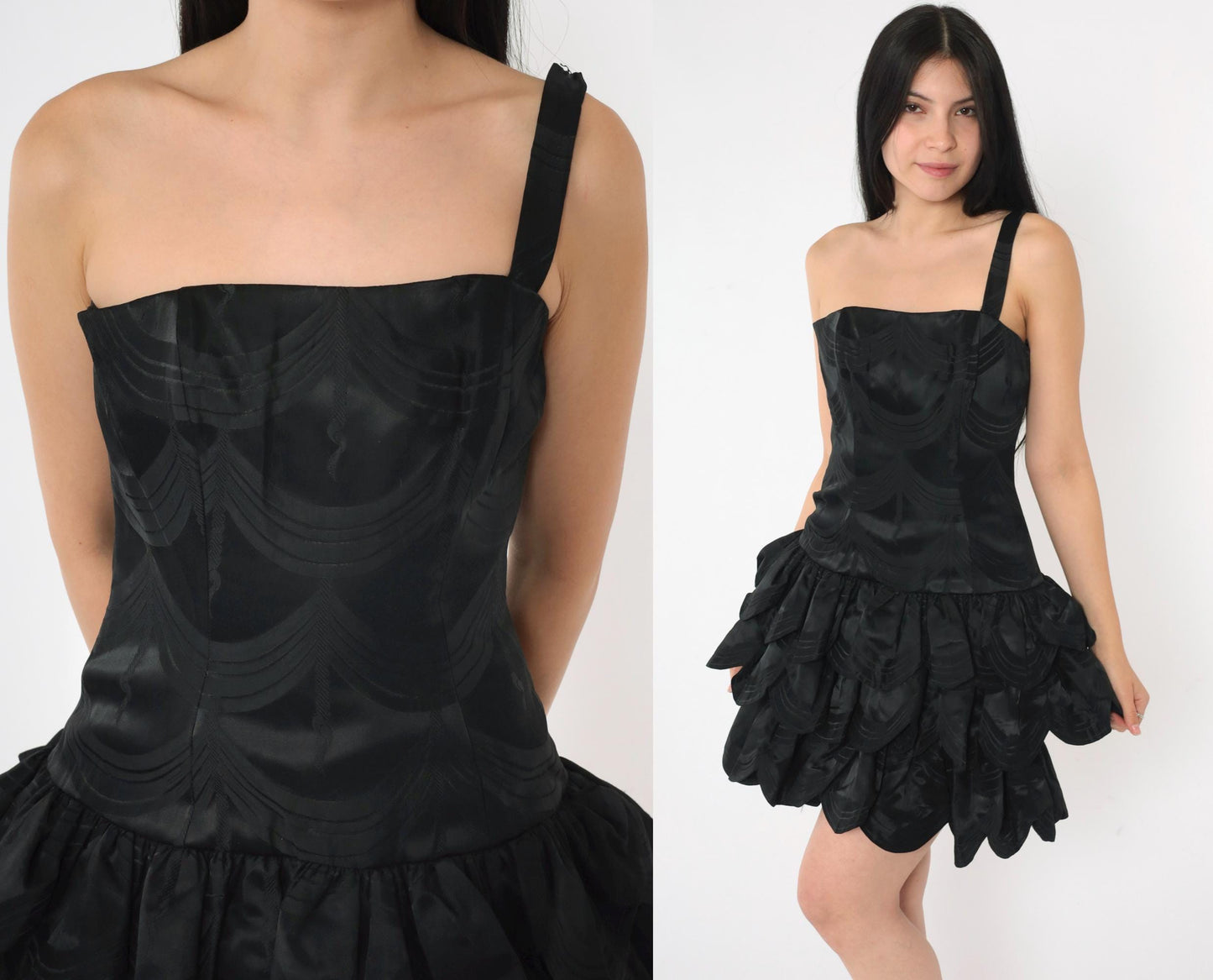 80s Victor Costa Saks Fifth Avenue Black One Shoulder Mini Dress Size 4