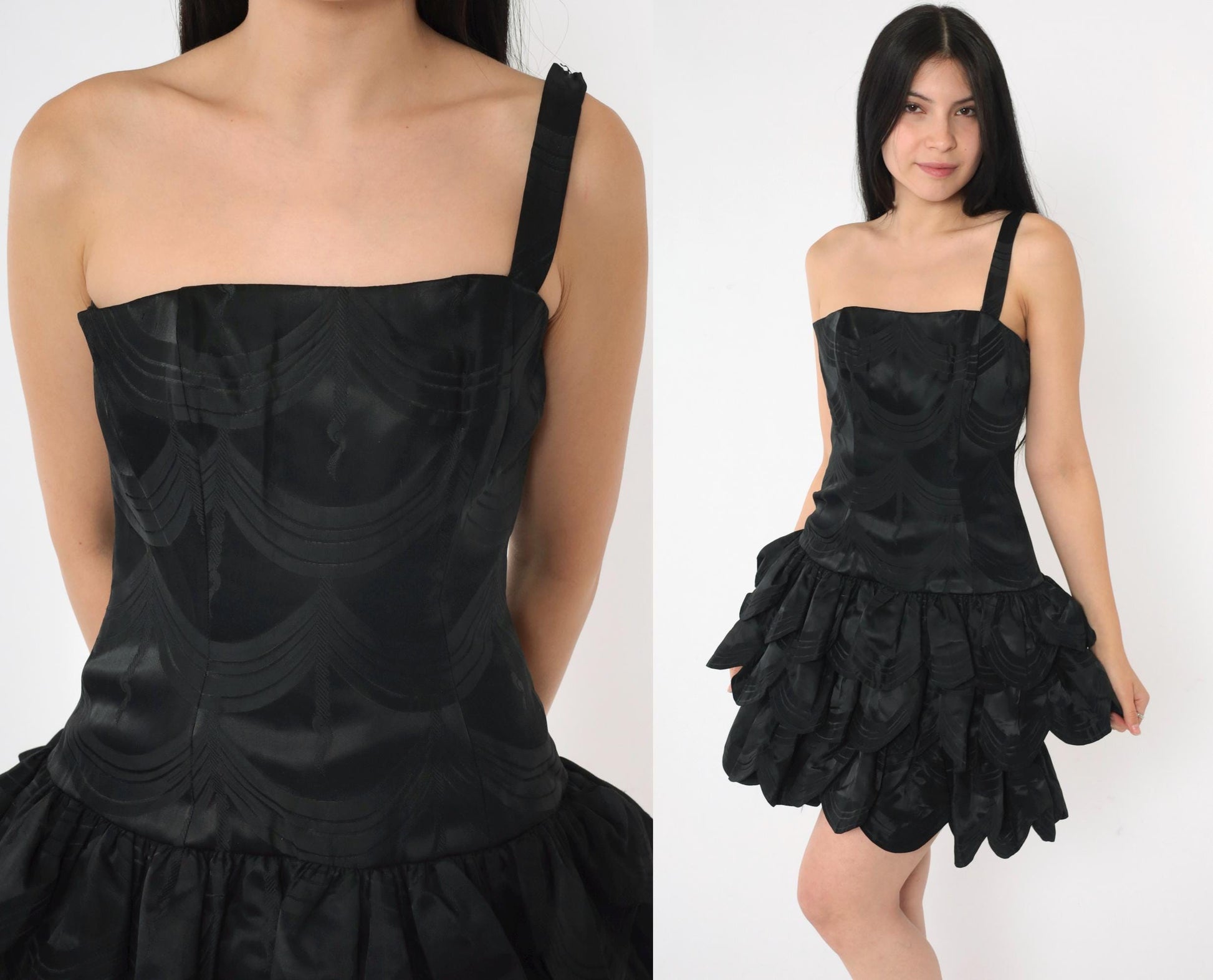 80s Victor Costa Saks Fifth Avenue Black One Shoulder Mini Dress Size 4